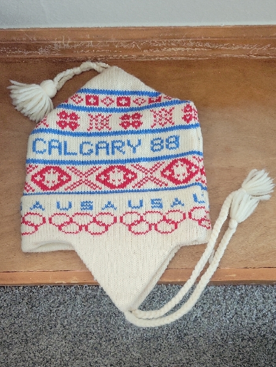 Ceau Mar Other - Calgary Winter Olympics 1988 Ceau Mar Knit Earflap Hat - Cream, Red & Blue